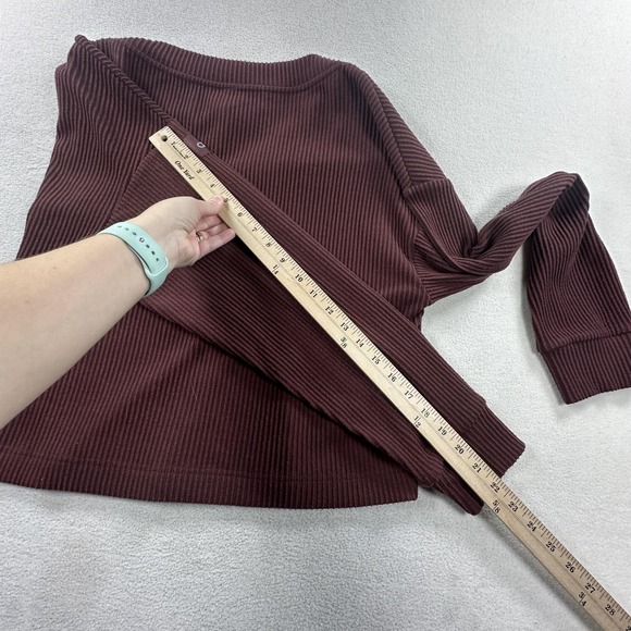 Alo Yoga Pullover Womens Large Brown Muse V-Neck Ribbed Cropped Lounge Top - Picture 11 of 12